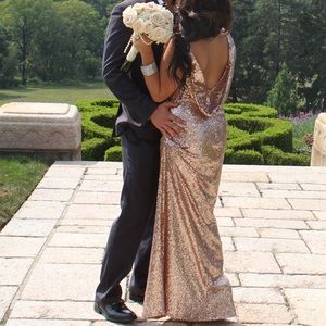 Long sequin rose gold dress!